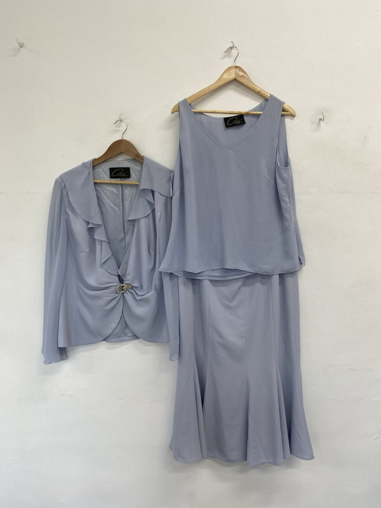 Stunning Frank Usher Powder Blue Skirt Suit Set UK 16-18 IZ001