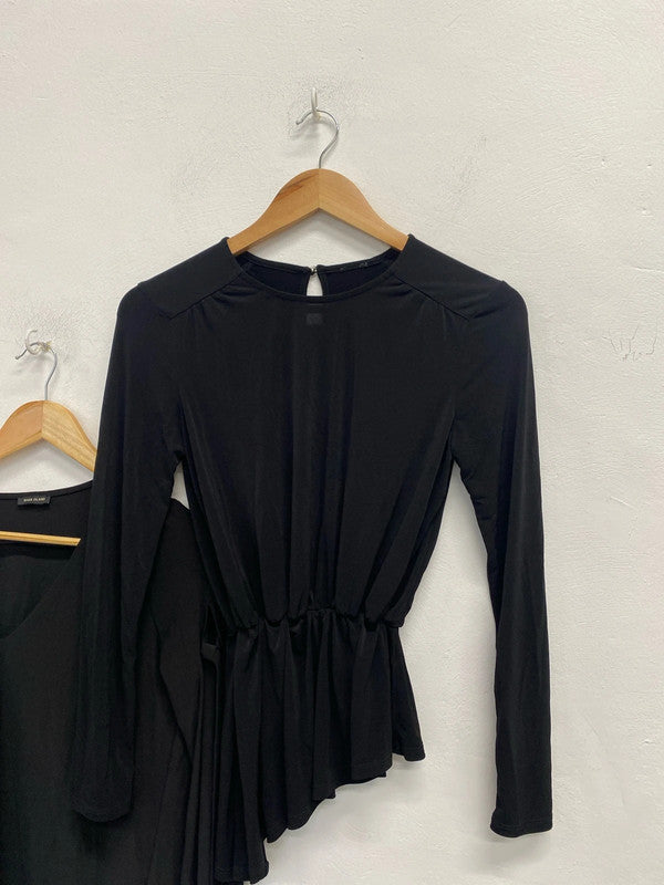 Stunning duo black long sleeve river island top ruched UK S #4 KM004