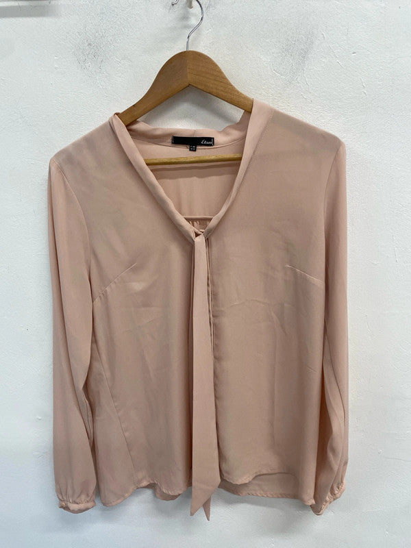 Lovely Etam beige pussy bow lightweight blouse UK 12 JB003