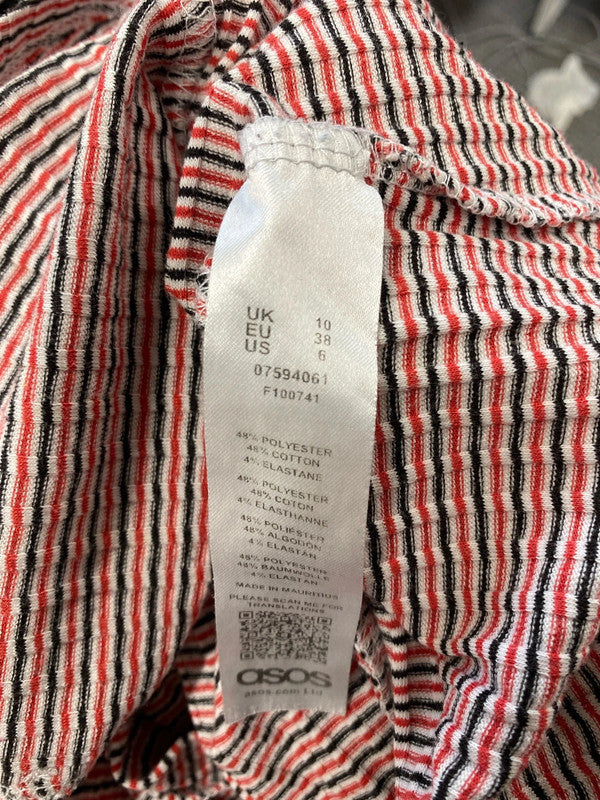 Cute asos black red stripe long sleeve button up casual dress UK 10 JH001