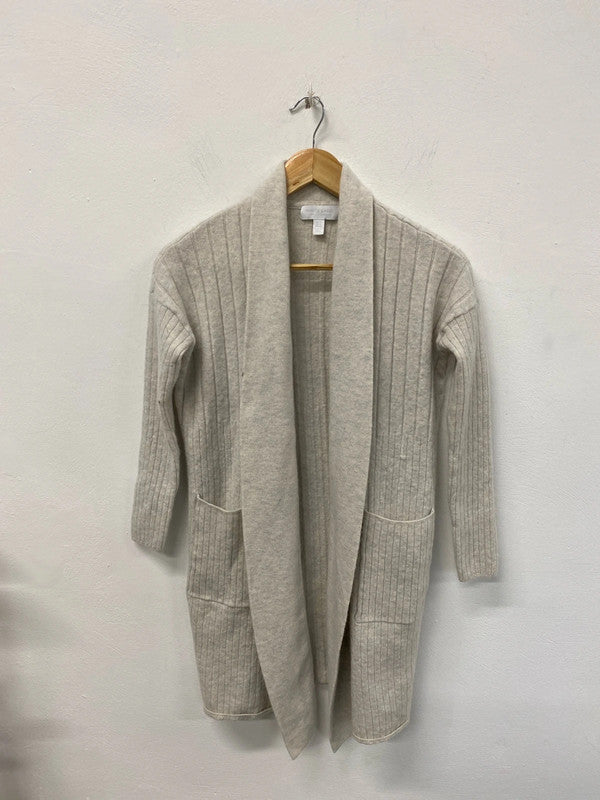 White Label Stylish Cream Ribbed Wool & Cashmere Blend Cardigan UK 14 VW001