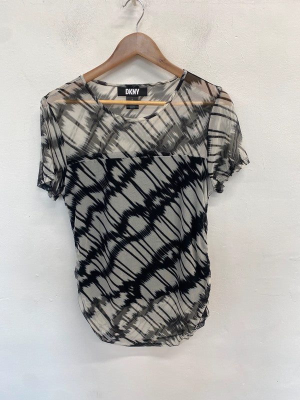 Lovely dkny black white tie dye effect mesh top UK L KM005