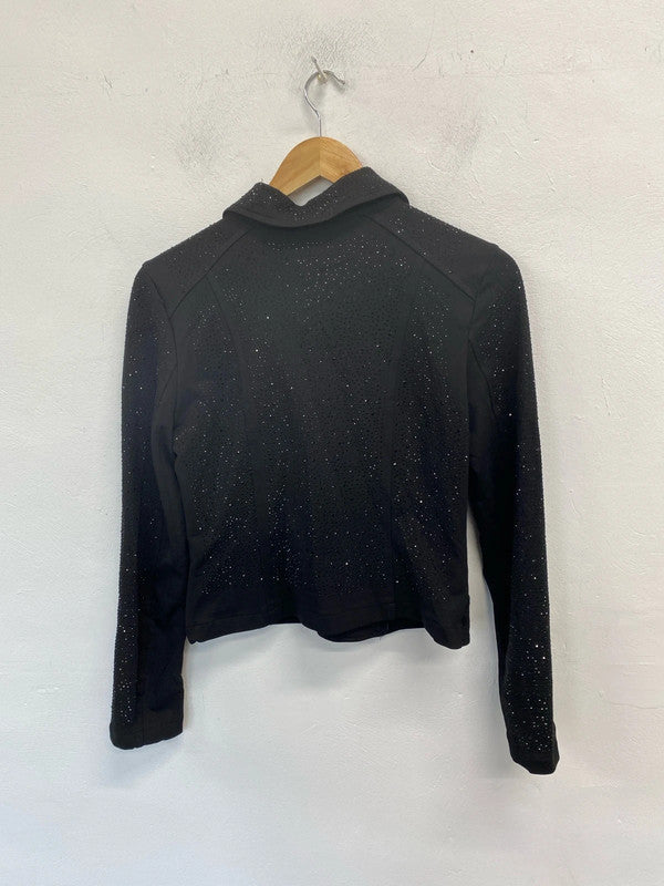 Lovely Moda for eve paris etelle black diamanté biker jacket UK M LL003