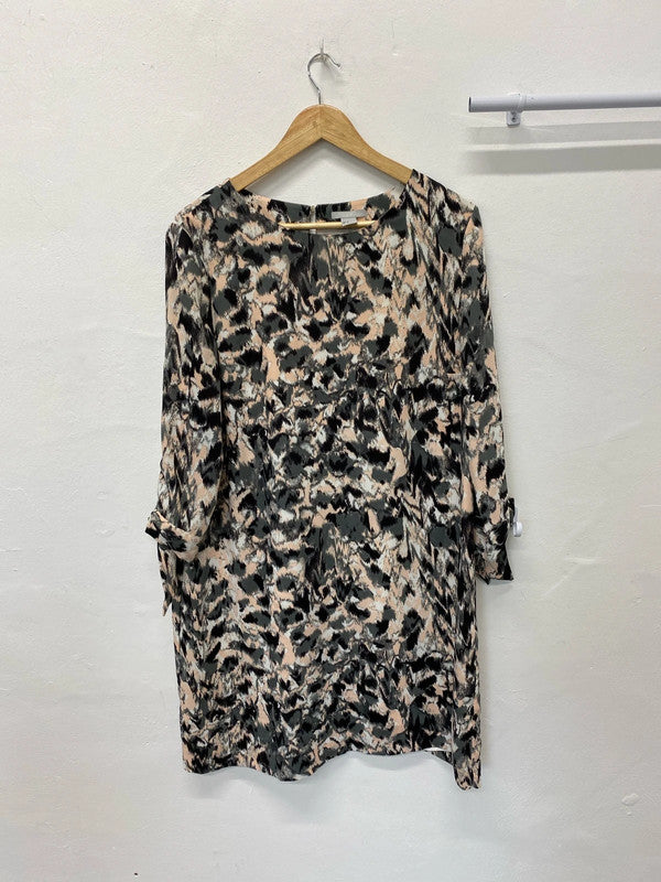 Fabulous Watercolour greys abstract loose fit sheath dress Uk18 KM003