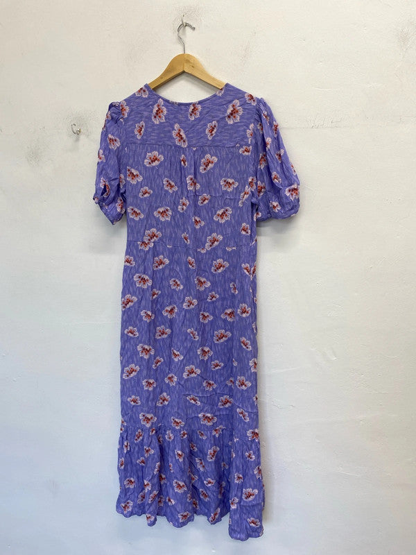 Fabulous M&S violet Midaxi dress puff sleeve Uk 16 classic GW001