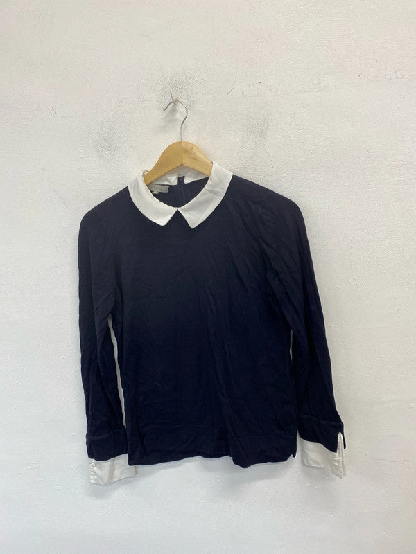 Stunning Hobbs navy collared long sleeve top UK 10 EC001