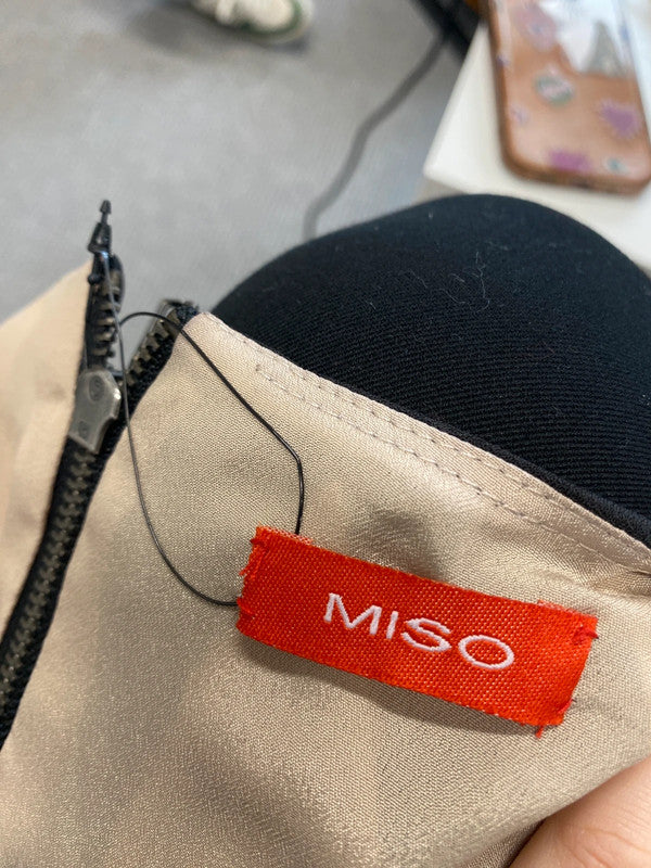 Stunning miso black beige lace maxi formal mermaid dress UK 12 MS002