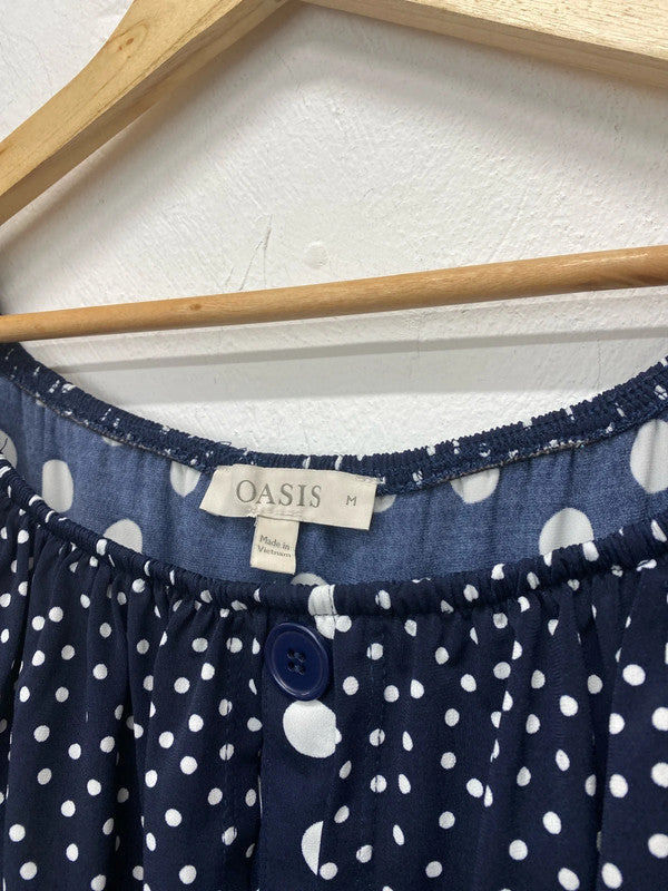 Fabulous Oasis gypsy spotty slinky dress UkM Navy & White KR002