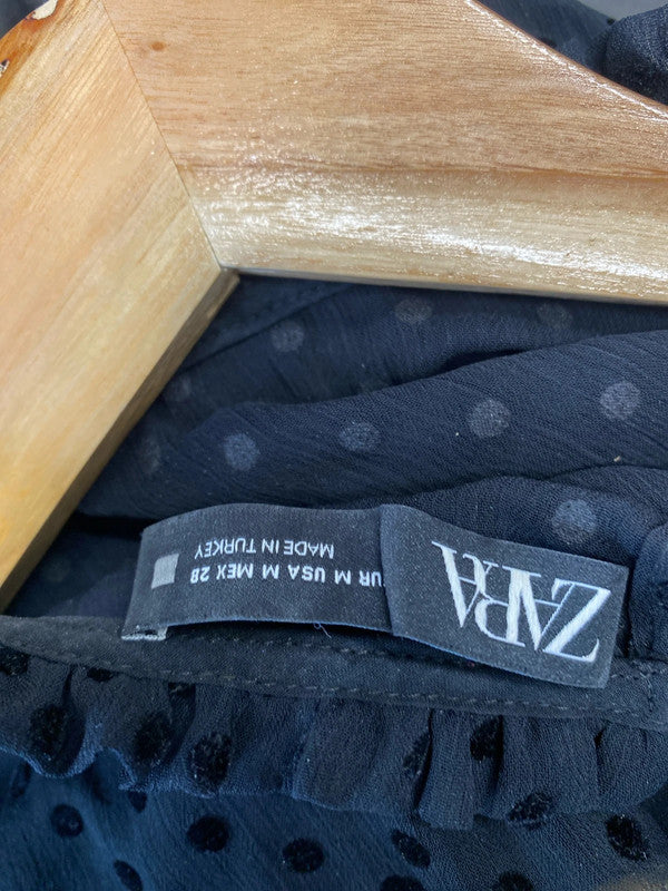 Fabulous black spotty smock dress mesh overlay from Zara UkM LB005