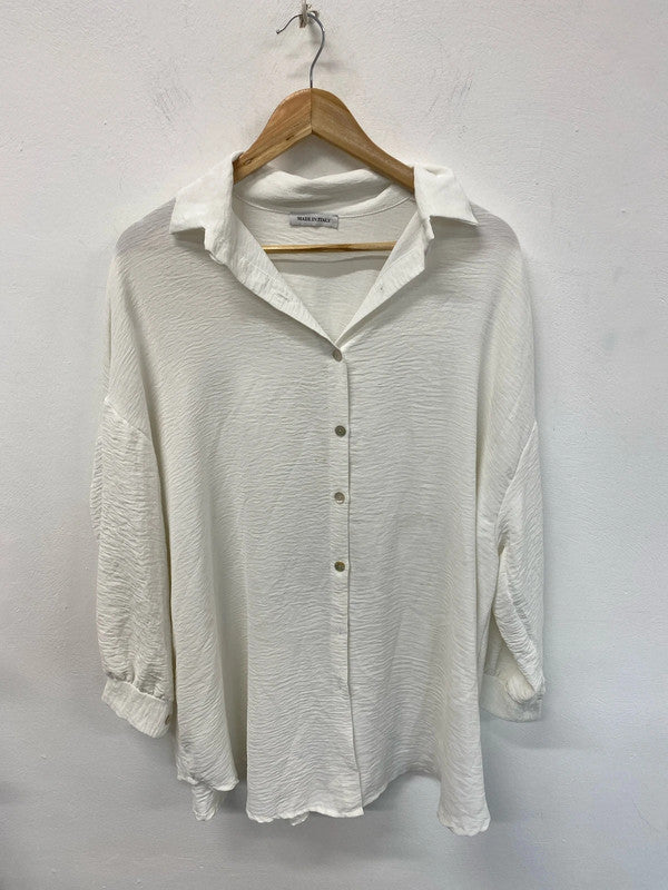 Made In Italy Fabulous White Sequin Eye Motif Oversize Blouse Size L VW001