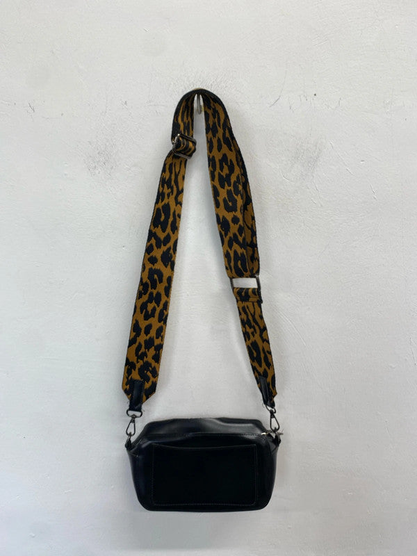 Lovely Claudia canova black faux leather leopard strap across body bag one size RF001