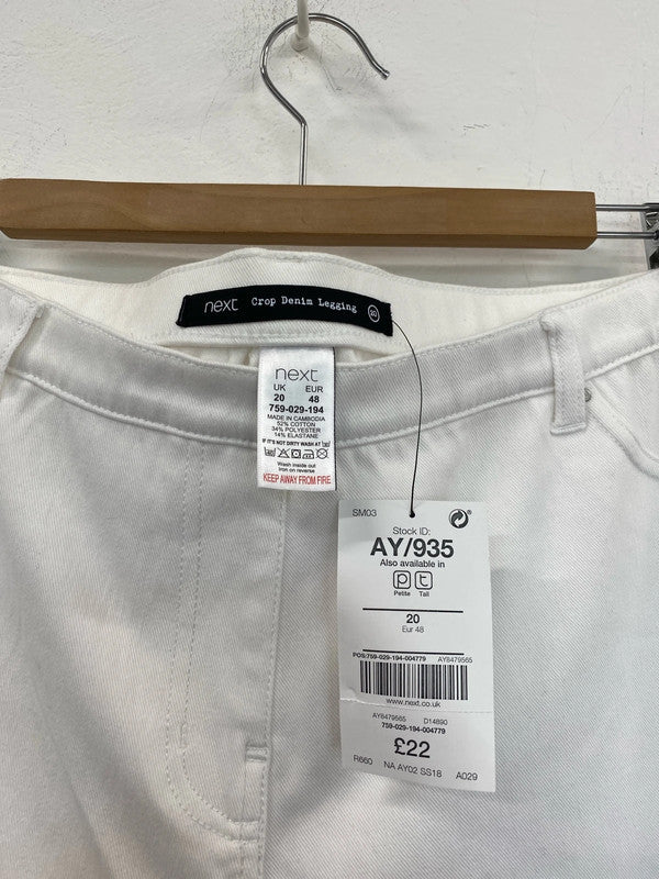 Next Stylish White Crop Denim Leggings UK 20 IM001