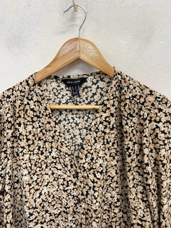 Lovely new look brown white floral blouse UK 12 NN001