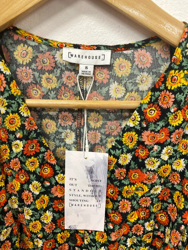 Warehouse Gorgeous Field Of Daisies Belted Mini Dress UK 8 KM004