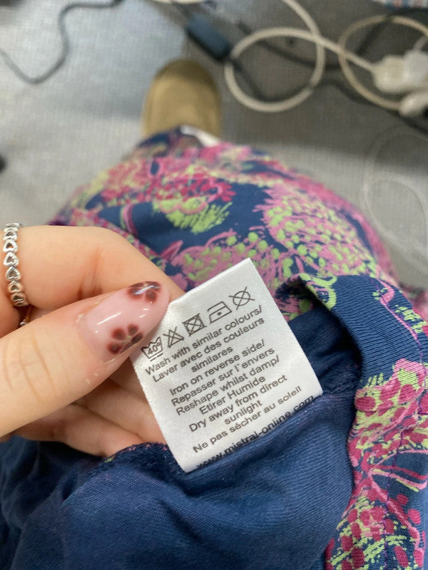 Lovely mistral navy burgundy leaf pattern dress UK 10 MM005