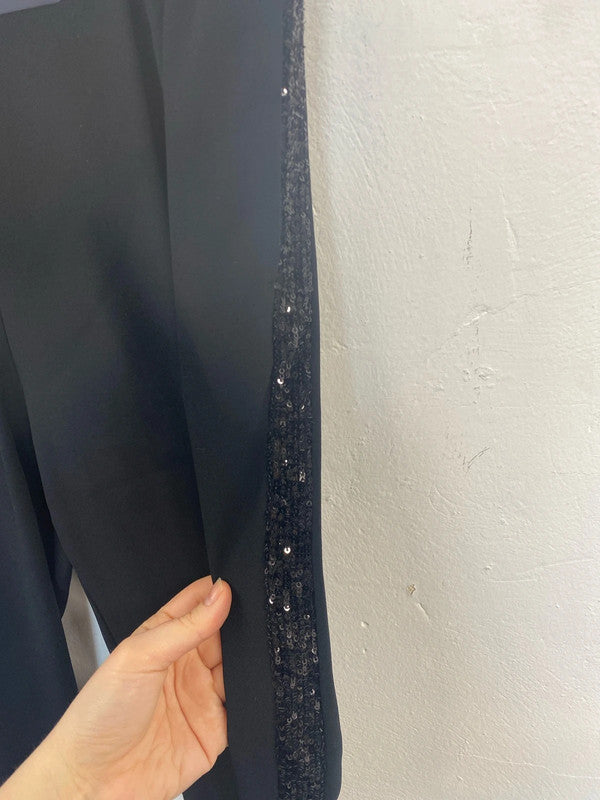 M&S Fabulous Black High Rise Tapered Sequin Trousers UK 12 Short JP001