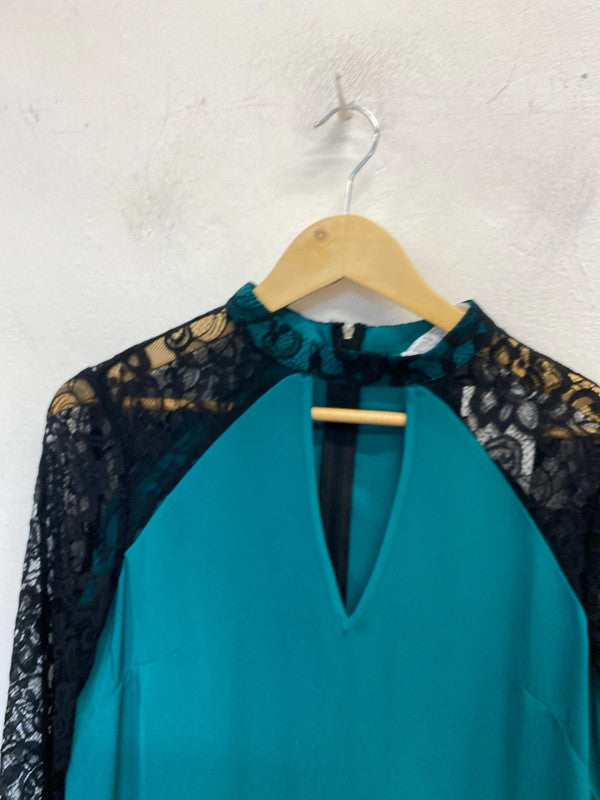 Stunning paper dolls blue black lace midi dress UK 12 SG090