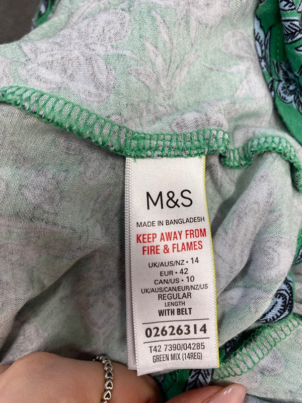 Stunning M&s green pattern midi floral dress UK 14 JR001