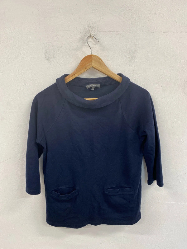 Laura Ashley Elegant Navy Mock Neck Top UK 10 MM005
