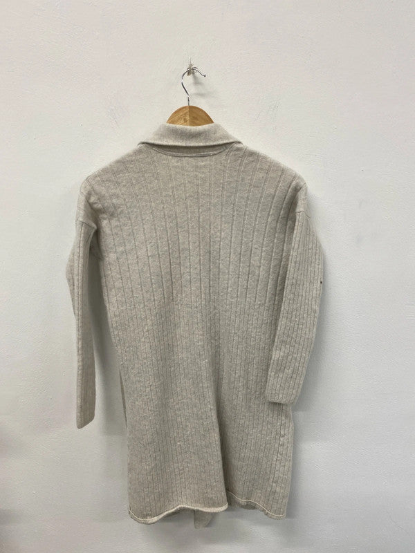 White Label Stylish Cream Ribbed Wool & Cashmere Blend Cardigan UK 14 VW001