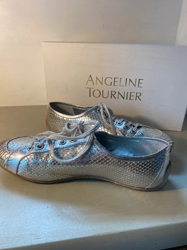 Angeline Tournier Silver snakeskin Trainers Red Heart Uk3 SP002’summer