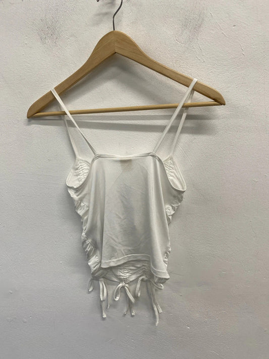 Lovely urban outfitters white ruched crop strap top UK S SD002