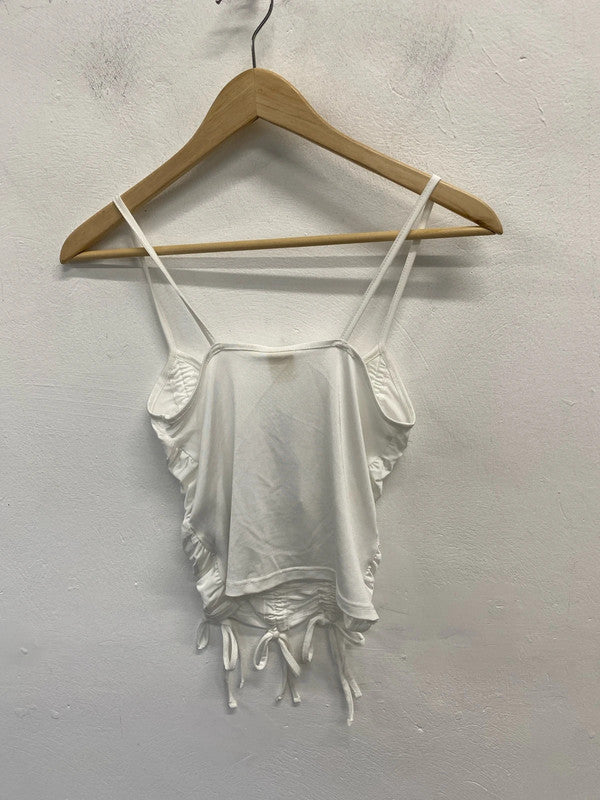 Lovely urban outfitters white ruched crop strap top UK S SD002