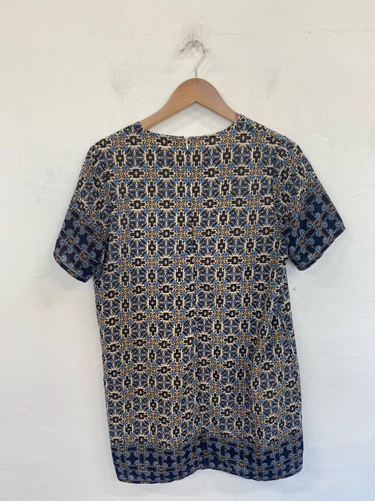 Voulez Vous Elegant Blue & Beige Indian Boho Smock Dress UK 12 GK002