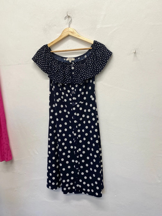 Fabulous Oasis gypsy spotty slinky dress UkM Navy & White KR002