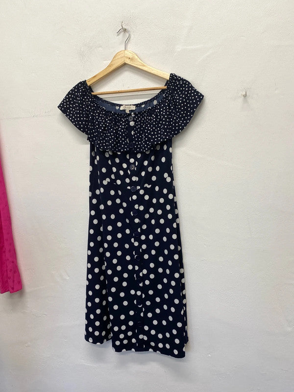 Fabulous Oasis gypsy spotty slinky dress UkM Navy & White KR002