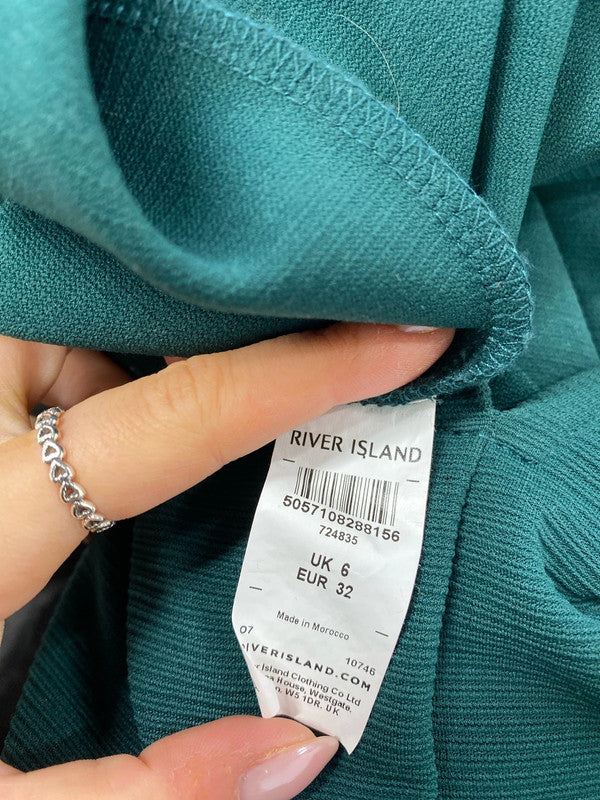 Stunning river island midi split Forrest green dress UK 6 YTH01