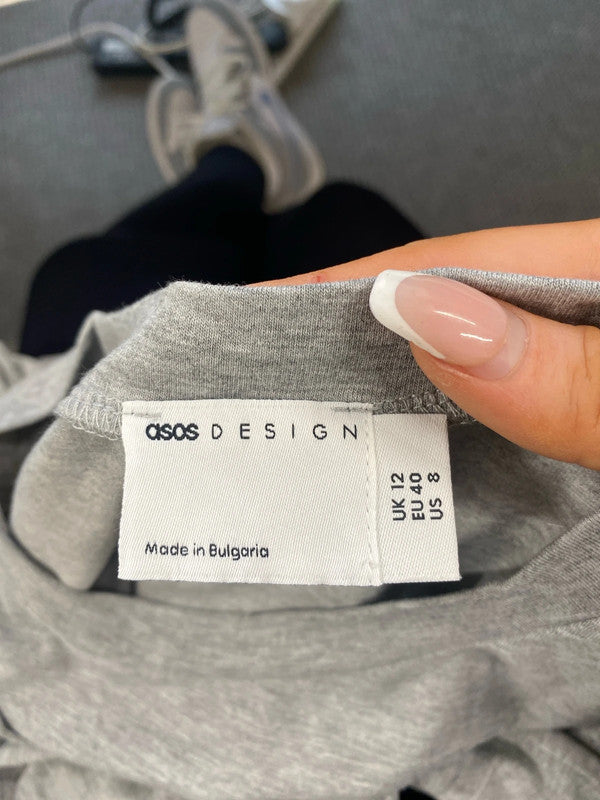 Fabulous ASOS grey casual t shirt maxi grey dress uk 12 KS002