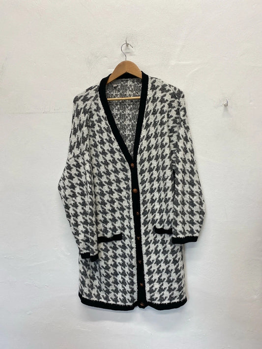 Fabulous longline super cosy Asos houndstooth silver & black cardigan Uk12 LB010