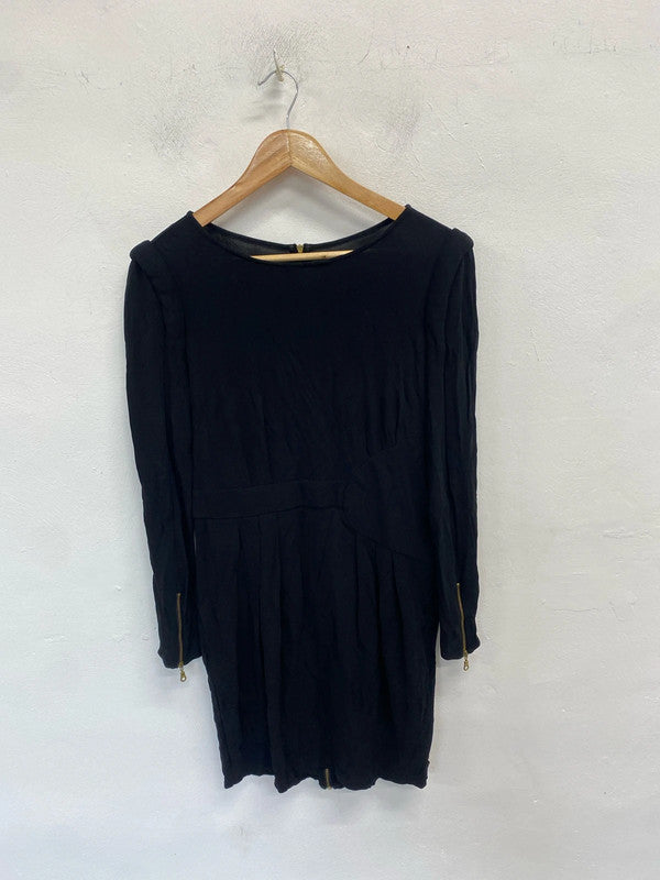 Lovely whistles black zip sleeve midi dress UK 12 NN001