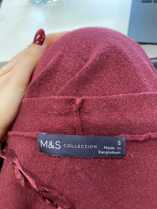 Lovely burgundy m&s longline cardigan UK S WLH01