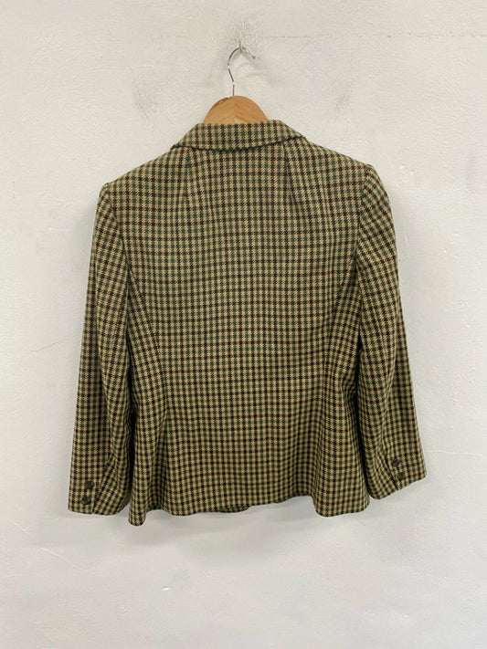 Vintage Womens Stylish Green Houndstooth Cashmere Blend Blazer UK 10-12 MM005