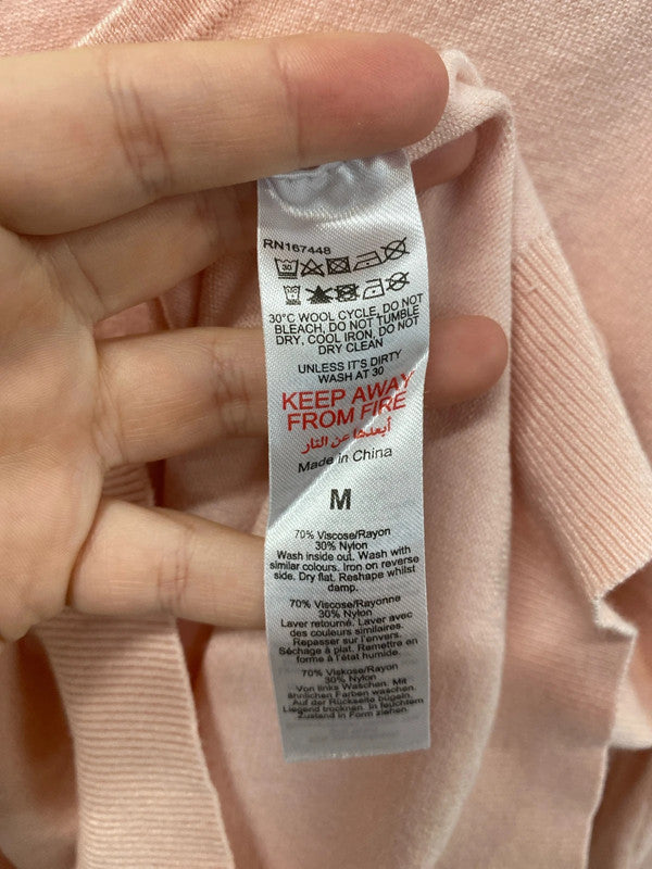 Wallis Elegant Pink Flower Accent V Neck Jumper Size M LR002