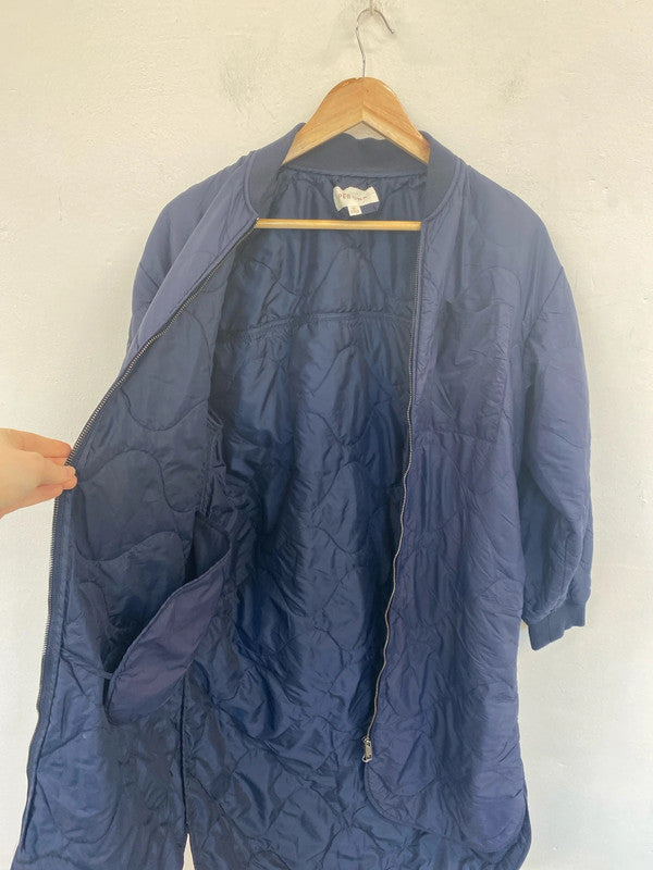 Per Una Stylish Navy Quilted Longline Puffer Jacket UK 10 JP001
