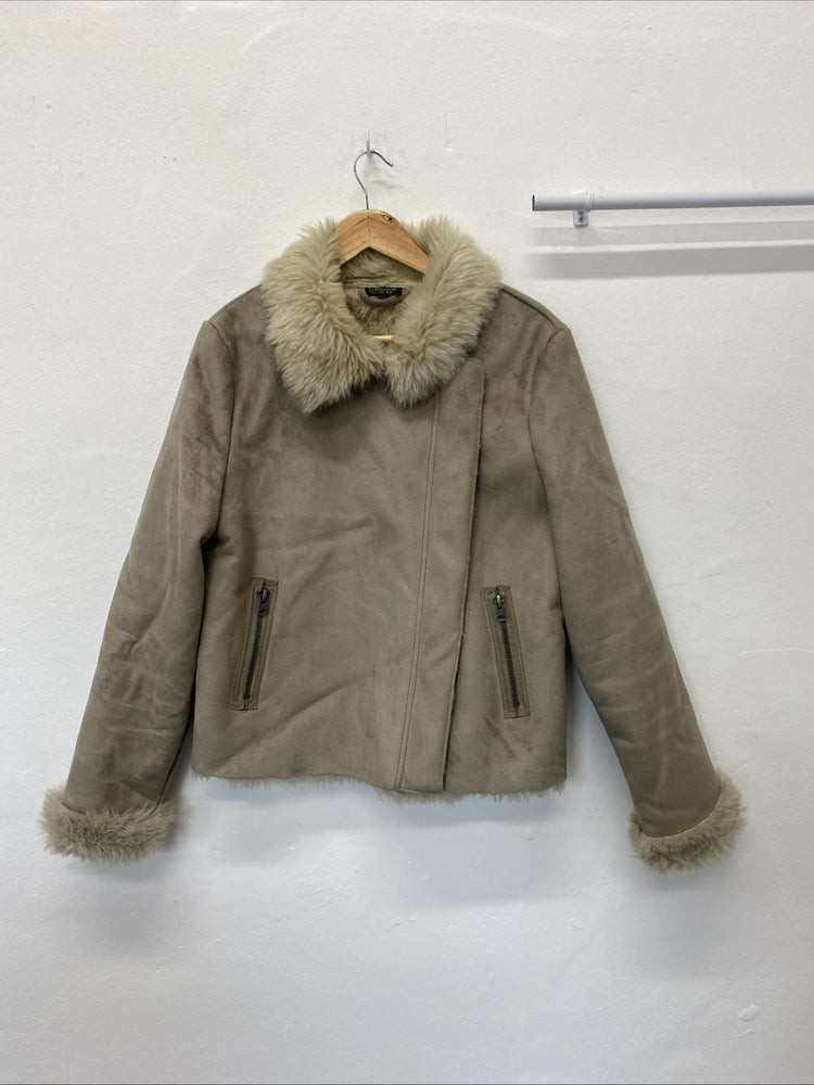 Topshop AFGHAN JACKET COAT Taupe BEIGE CREAM Uk16 LG006
