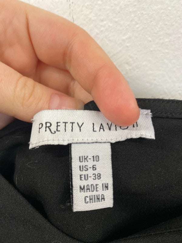 Pretty Lavish Stylish Black Square Neck Top UK 10 CJ001