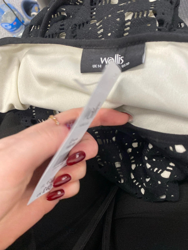 Gorgeous Wallis black lace overlay cream midi dress UK 14 AO001