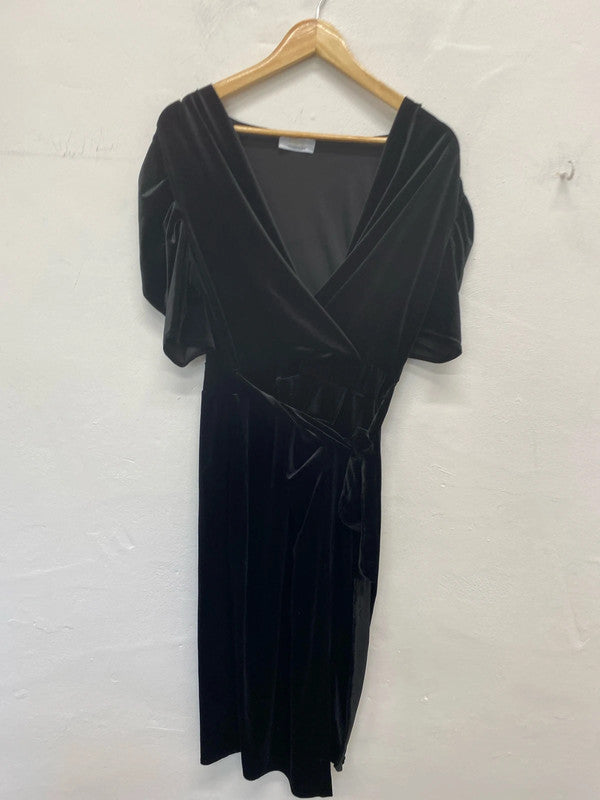 Quiz Elegant Black Velvet Midi Dress UK 14 KN003