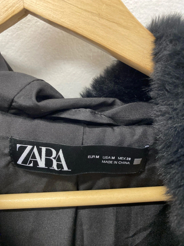 Zara Fabulous Black Faux Fur Coat Size M KS002