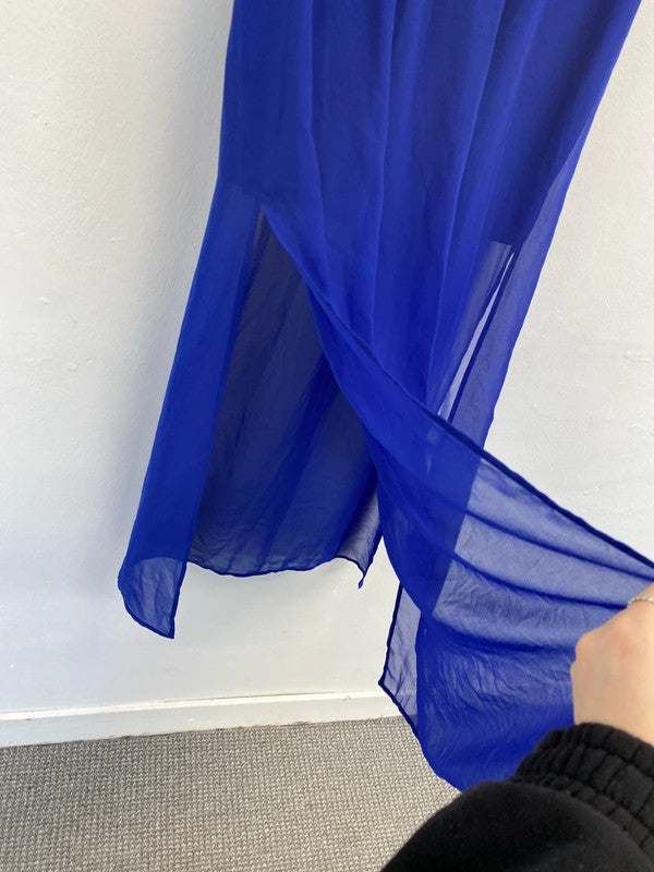 Gorgeous H&M sheer blue under layer midi festival skirt UK 8 JB001