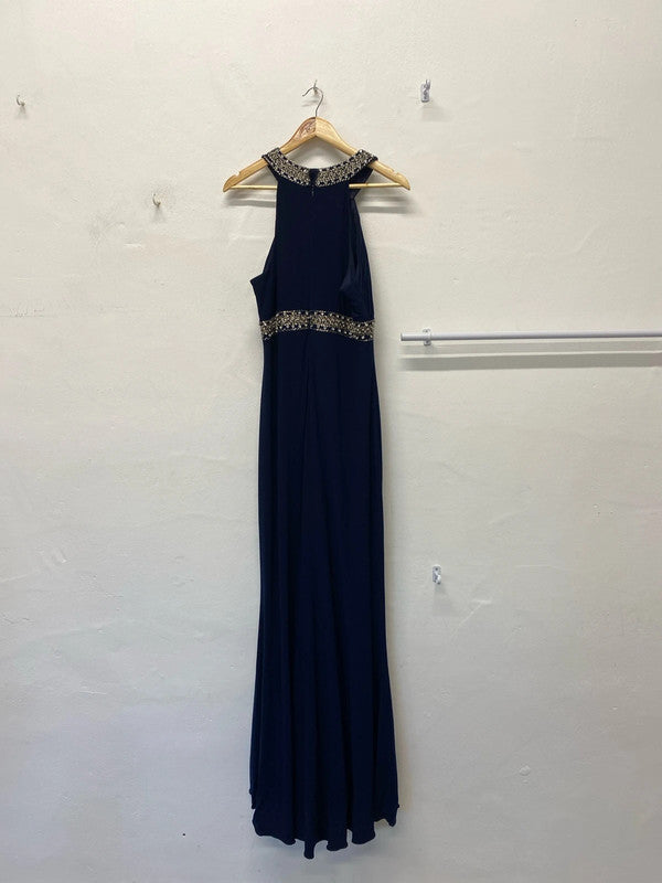 Fabulous JS boutique Navy embellished Maxi dress Uk16 LG006