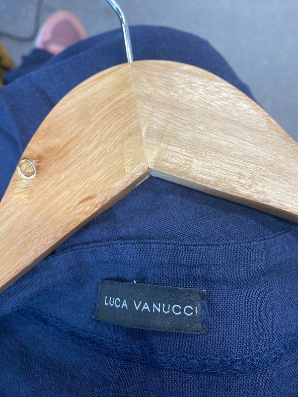 Fabulous Luca Vanucci Linen blend navy tunic dress midi classic UkS MM005