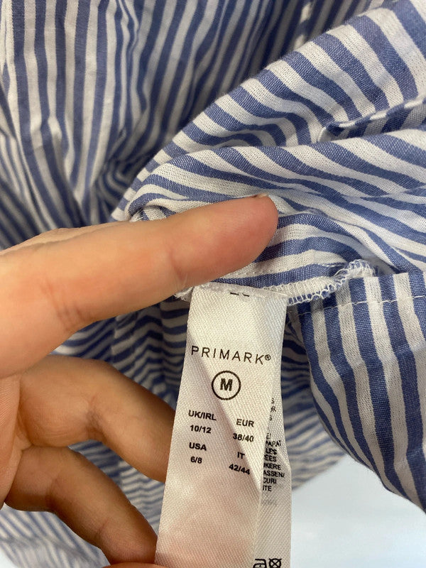 Primark Fabulous Blue & White Embroidered Tassel Accent Smock Top Size M IM001