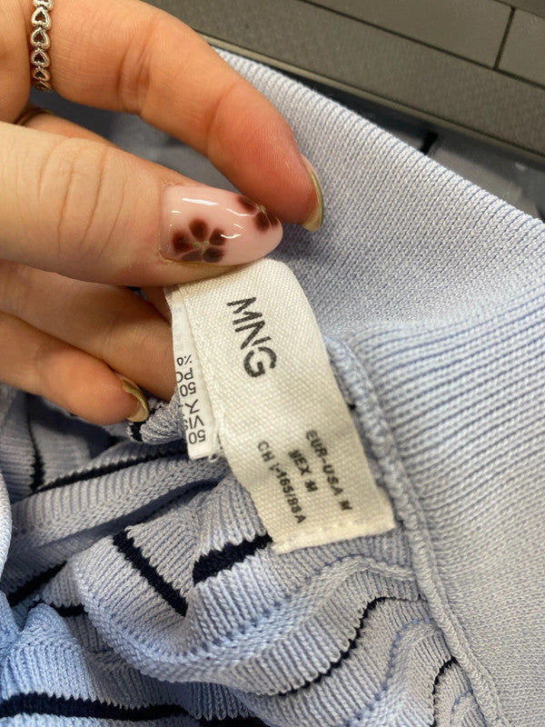 Stunning mango pleated blue black split hem midi skirt UK M HS001