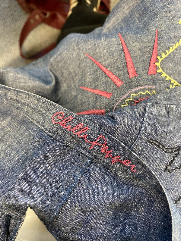 Stunning chilli pepper cropped embroidered trousers lightweight Uk 10 AG005