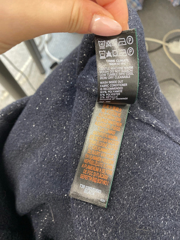 Stunning M&S navy metallic thread knit top UK M SS002